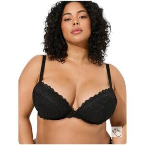 Torrid NWT Plunge Push-Up Lace Straight Back Bra Black Size 46DDD Convertible